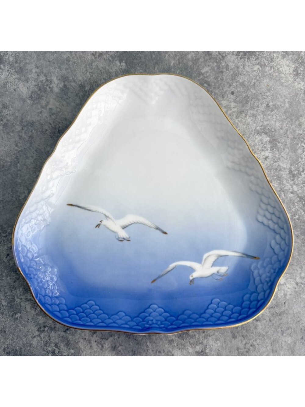 Bing & Grondahl Blue Seagull Triangular Bowl Platter Serving Dish Nautical Coast